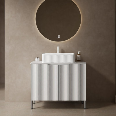 Meuble-lavabo autoportant pour salle de bain avec lavabo