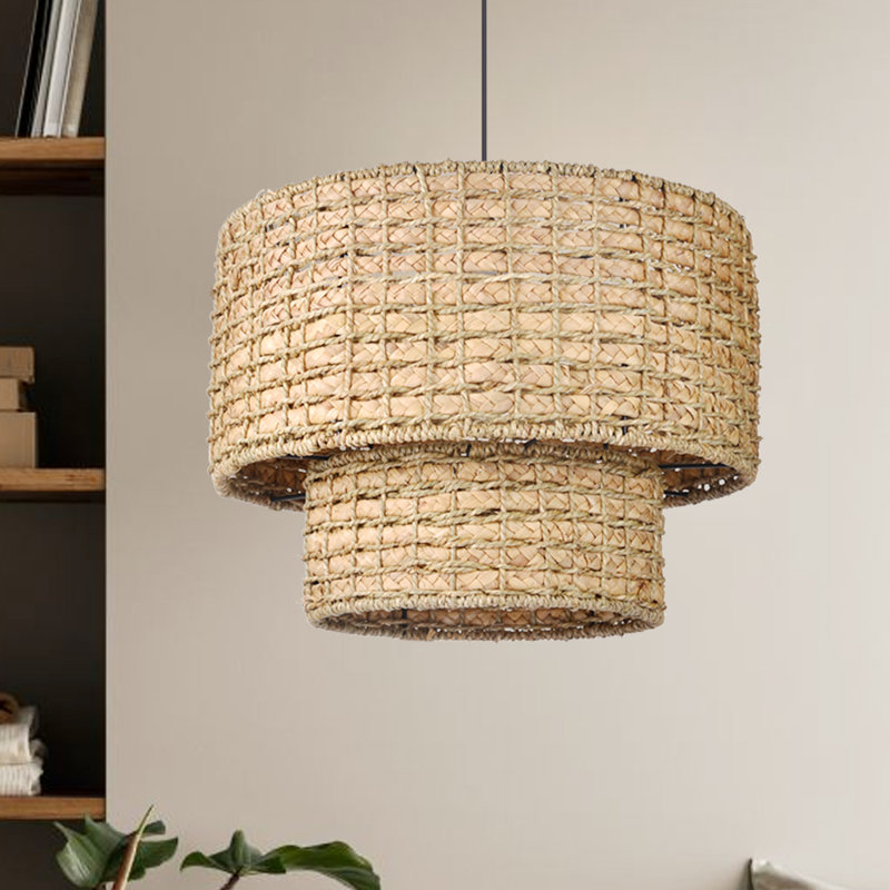 Luminaire suspendu en rotin 1 lumière Armenakis, H 15,74 po x l 19,68 po x P 19,68 po