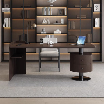 Bureau rectangulaire à 2 tiroirs couleur bois fumé + bois manufacturé noir + acier au carbone