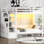 Lit mezzanine double très grand avec escalier de rangement et lit escamotable double avec lumière DEL, blanc