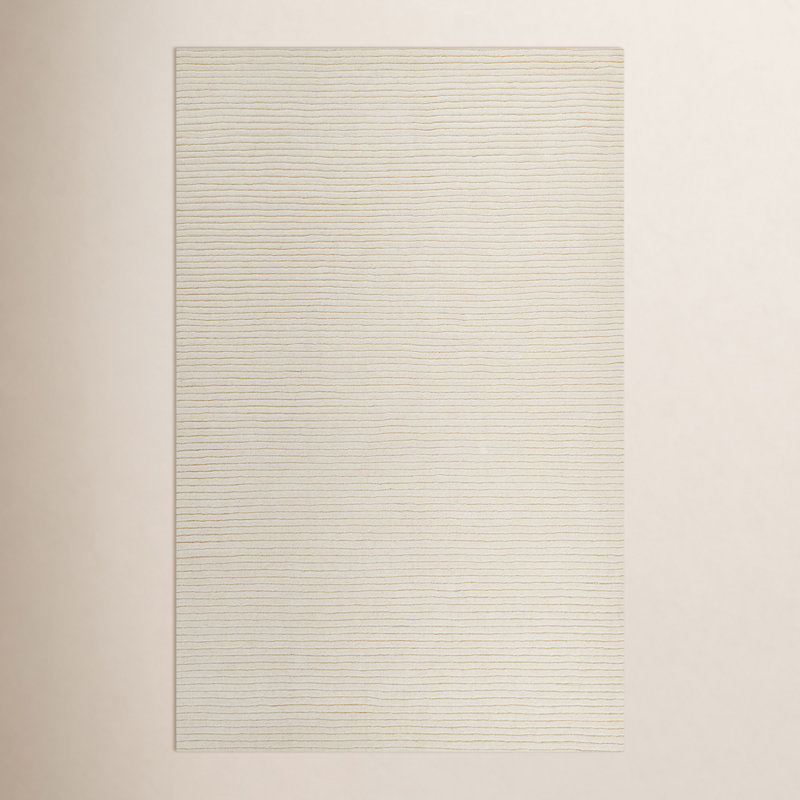 Tapis beige en laine tissé à la main de couleur unie Guiness, Rectangle 8 pi x 10 pi