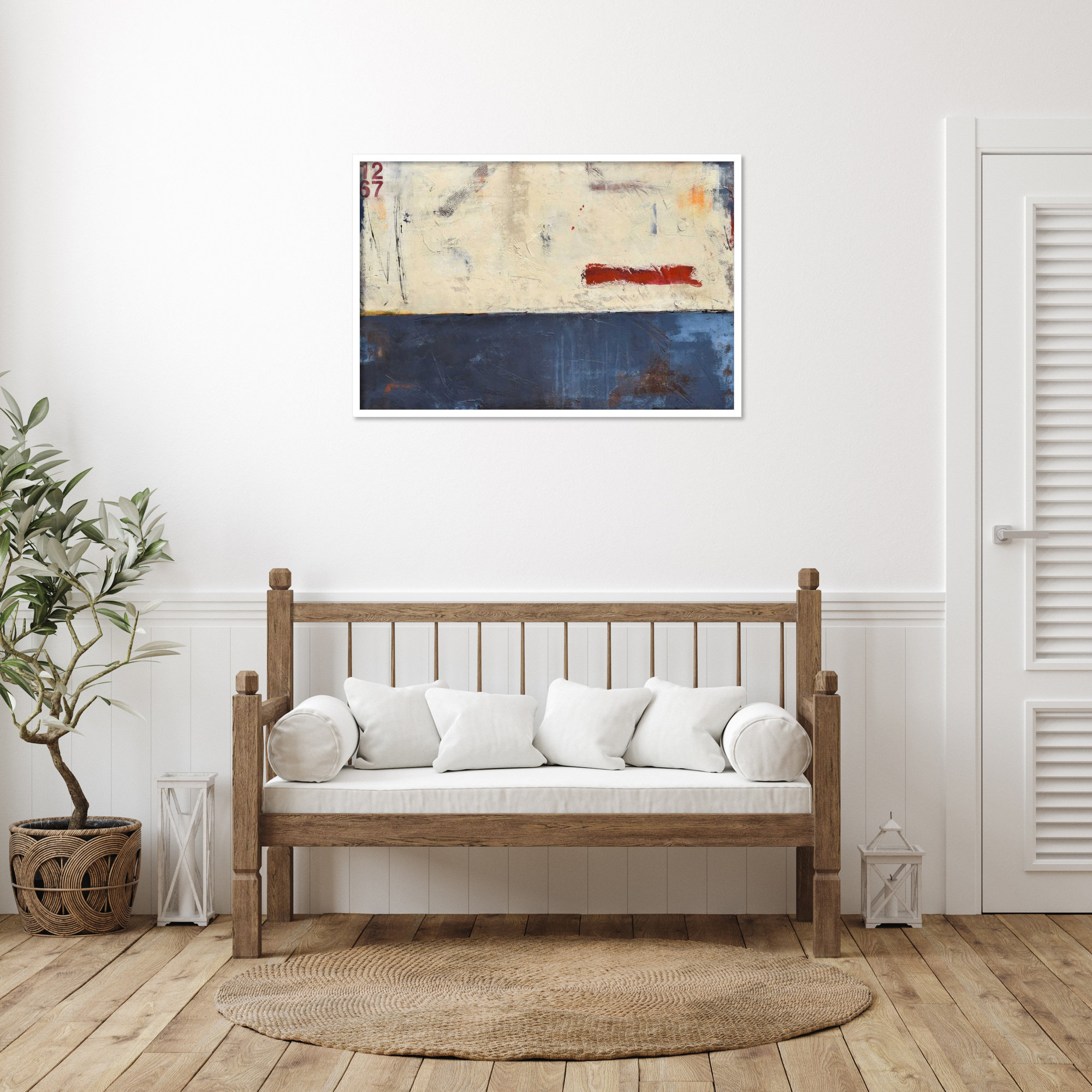 Label 1267 by Mauro Wood Framed Wall Art Print, White, 28" H x 41" W