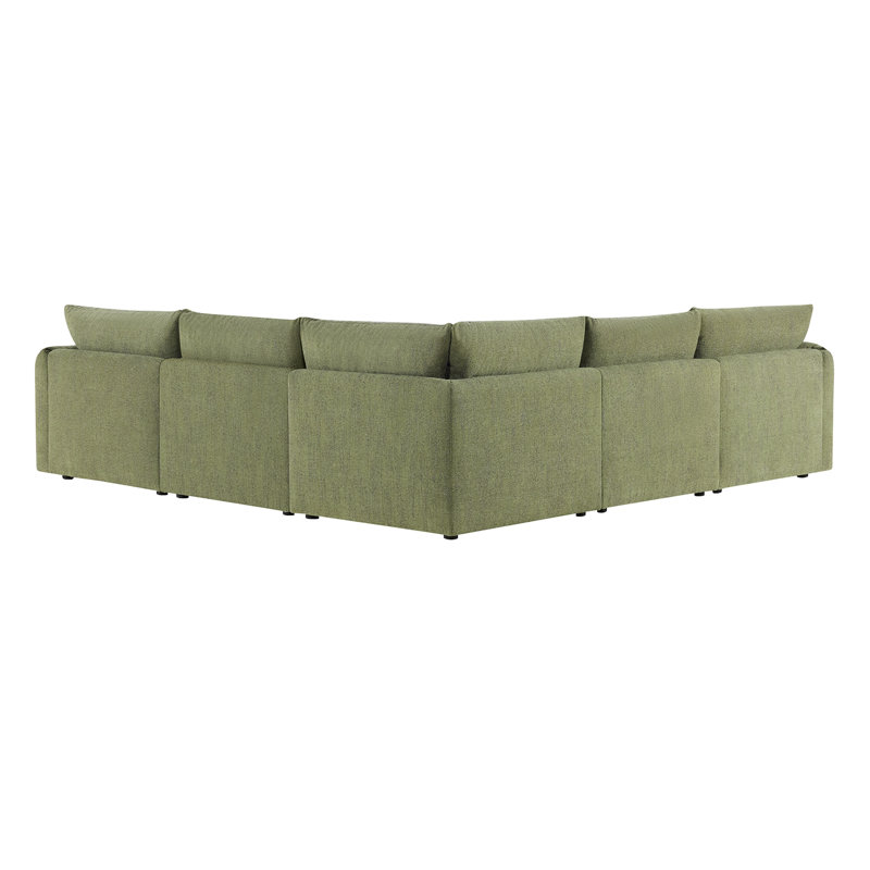 115'' Boucle 5 - Piece Modular Sectional, Green Boucle 