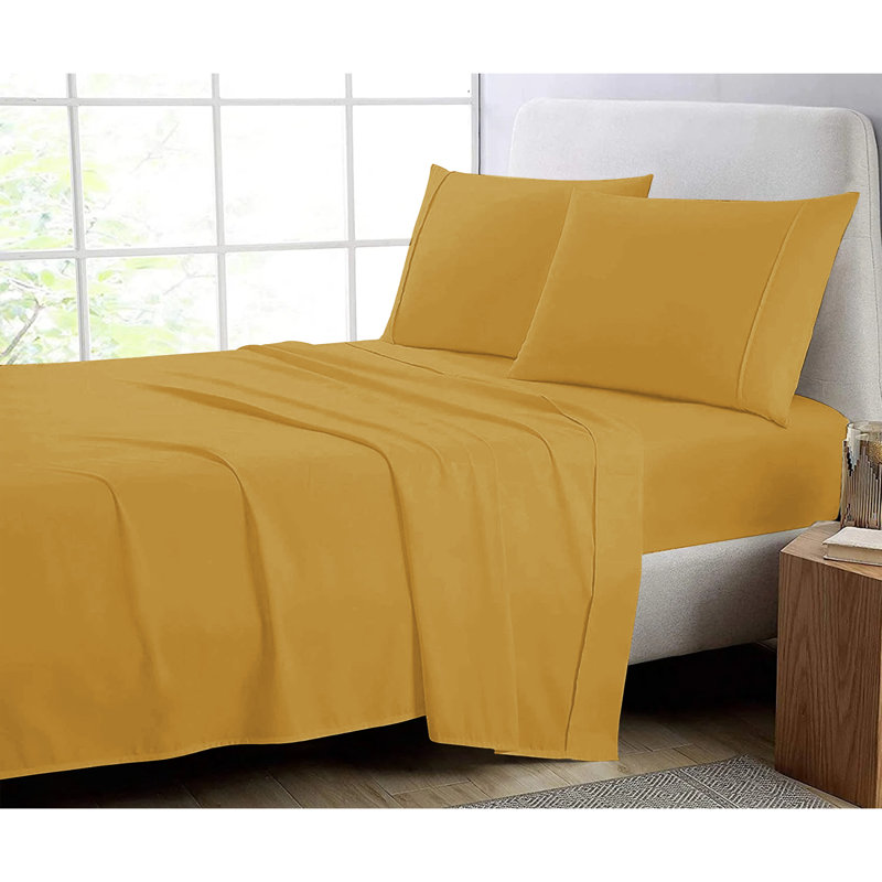 Super Soft 200 Thread Count Microfiber Brushed Fitted Bed Sheet, Kingsize (5'), Ochre