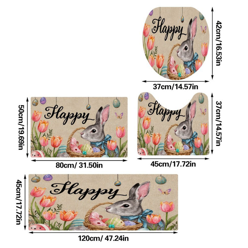 Ensemble de 4 tapis pour salle de bain, lavabo et œufs colorés