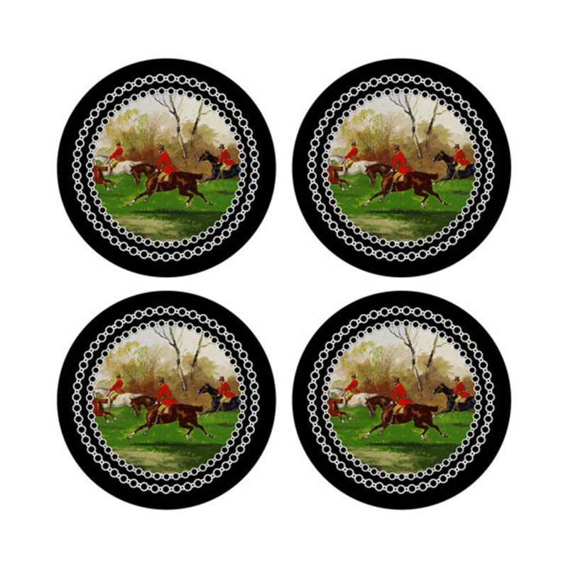 Sous-verres ronds en cuir noir Vegan, Noir