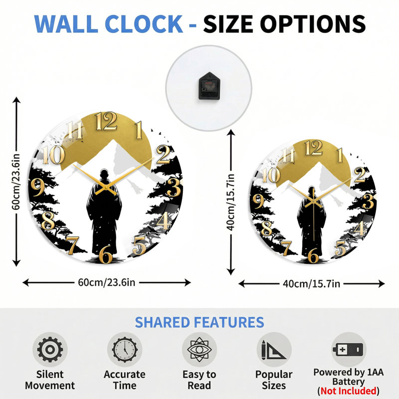 Horloge murale en verre Mountain, 40 x 40 cm (15,7 x 15,7 pouces)