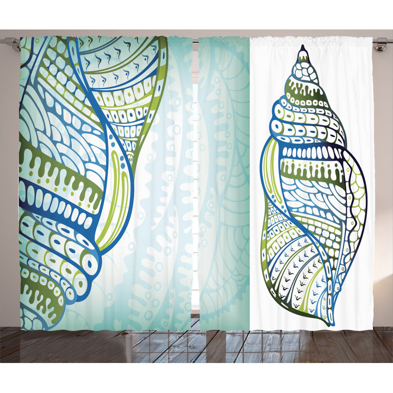 Abstract Seashell Nautical Semi-Sheer Rod Pocket Curtain Panels, 54" x 90"