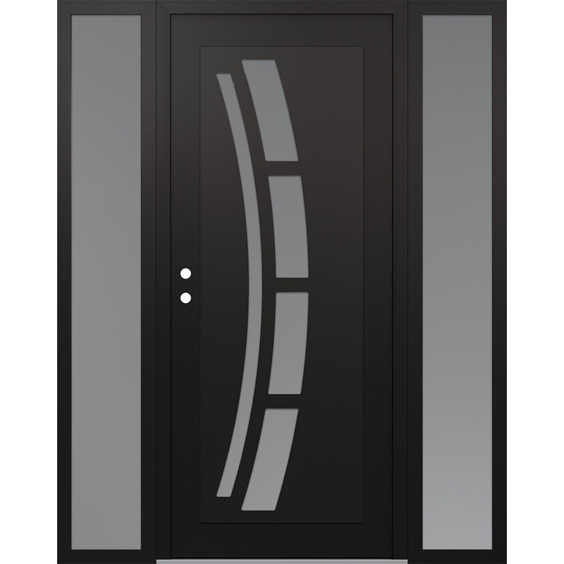 C12 60 po à droite X 80 po Panneau en acier noir et verre givré noir et blanc avec 2 portes d'entrée en verre givré prémontées