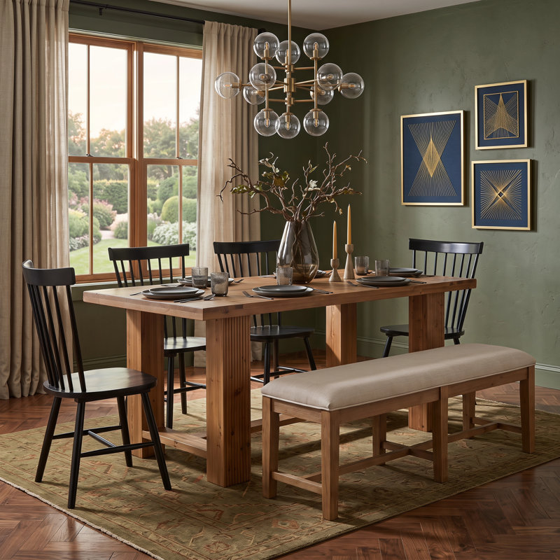 Table de salle à manger 70,87 "en bois massif de style campagnard pour 6, 30,71" de hauteur brun rustique avec repose-pieds pour salon, salle à manger, pub