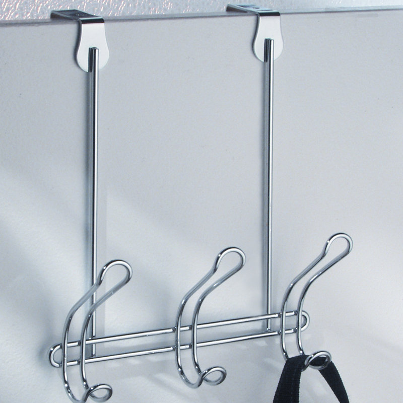 Medium Silver Chrome Over-the-Door 3-Hook Rack