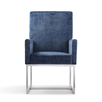 Element Modern Tufted Velvet Upholstered Stainless Steel Dining Arm Chair in Blue