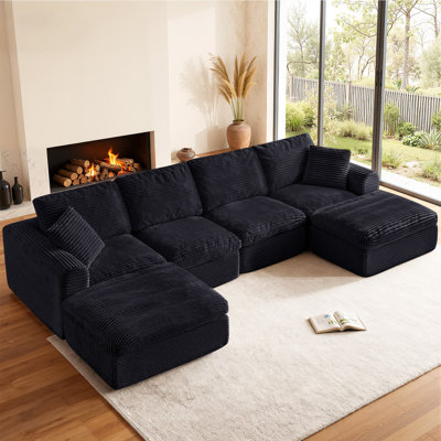 138" Cloud Couch for Living Room, Modular Sectional Sofa with Plush Corduroy U Shaped Big Comfy Upholstered Couches with Deep Seat, No Assembly Requir by Latitude Run