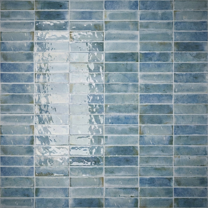 Calypso Sky Glossy 2.5x10 Porcelain Subway Wall Tile, Sky