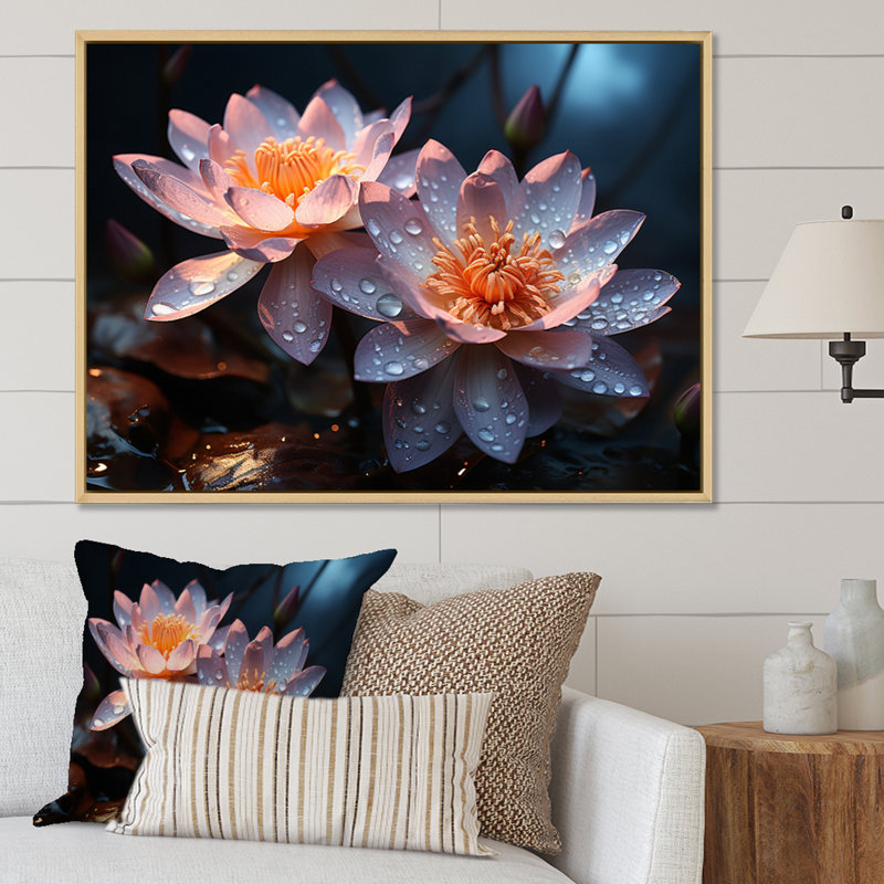 " White Yellow Lotus Field III ", H 30 po x l 40 po x P 1,5 po, Cadre naturel flottant