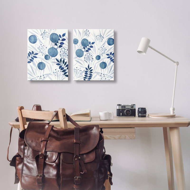 "Blue Toned Plant", ensemble de 2 reproductions d'art sur toile, par Hannah Dawson, H 20 po x l 16 po