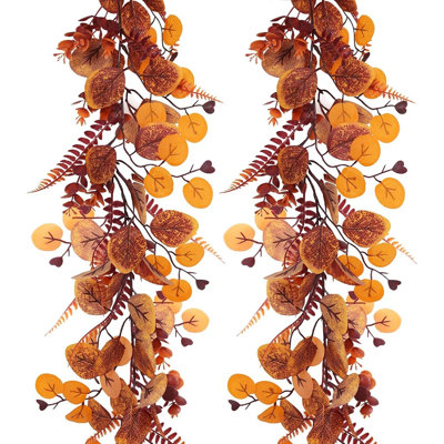 Paquet de 2 guirlandes de feuilles d'eucalyptus artificiel d'automne avec fougère de Boston