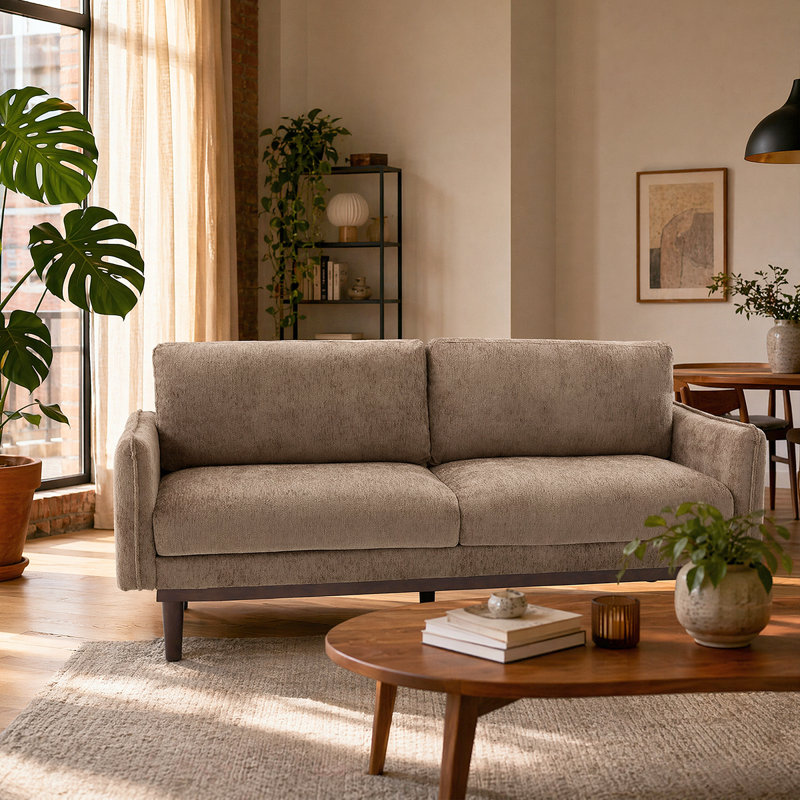Élégant canapé double pour espaces de vie - Causeuse moderne moelleuse de 75,75 po, Chenille brun