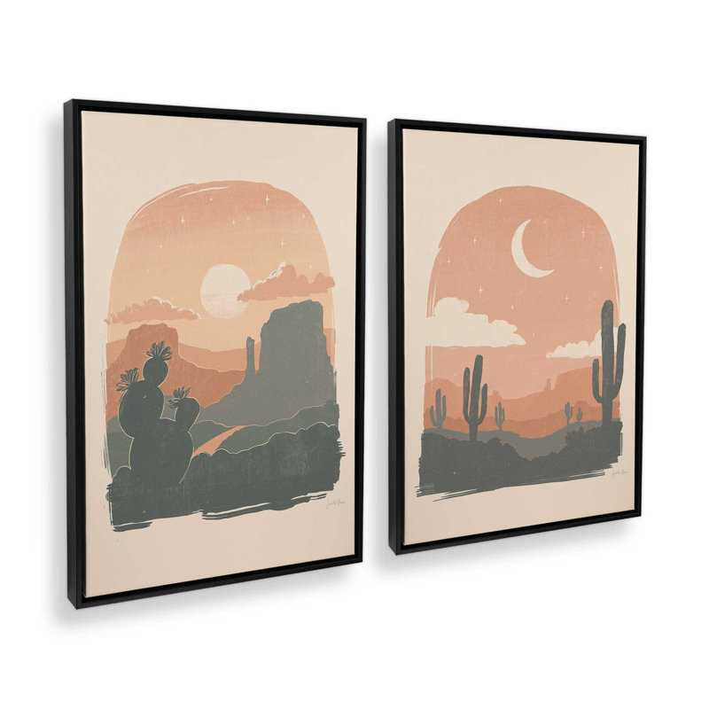 Ensemble de 2 silhouettes de cactus, Cadre flottant noir satiné, H 19 po x l 26 po