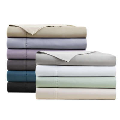 Drap en mélange de coton 600 fils à densité de tissage 600 avec traitement de refroidissement - Gère, finition douce, drap-housse entièrement élastique, lavable à la machine, de 4 taies plates et 2 taies d'oreiller