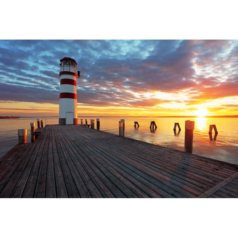 Lighthouse At Sunset - Wrapped Canvas Print, 30cm H x 46cm W x 3.8cm D