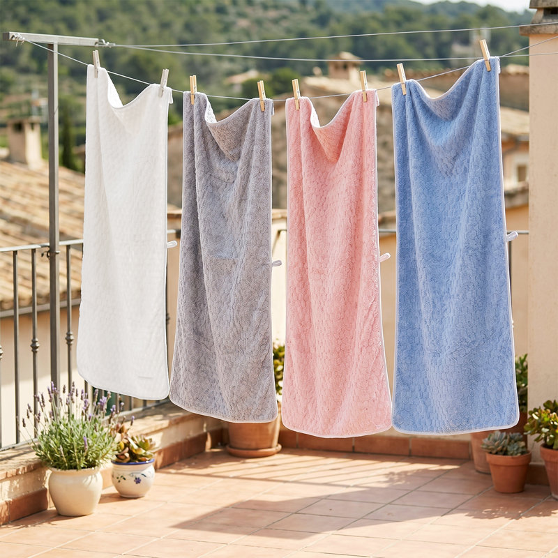 4-Piece Highly Absorbent Coral Fleece Bath Towels, light Pink；Cream White；light Blue；light Grey