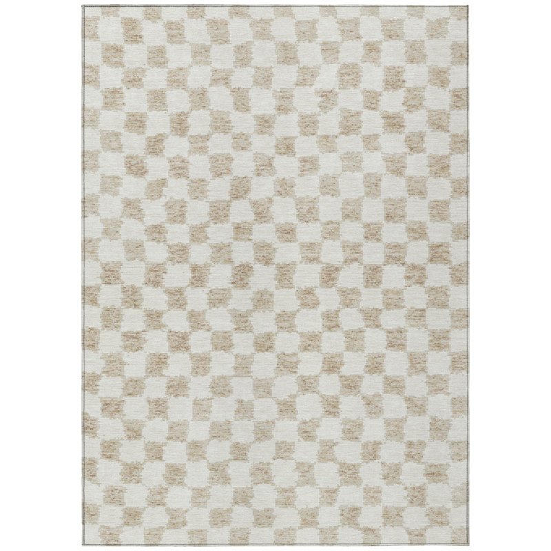 Machine Washable Indoor/Outdoor Xhevrie Beige Rug, Rectangle 10' x 14'