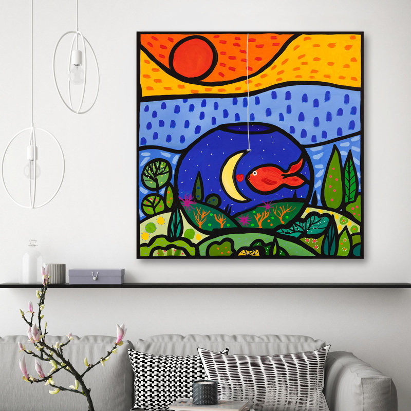 Lino - The Little Fish by Wallas - Wrapped Canvas Art Prints, 70cm H x 70cm W x 4cm D
