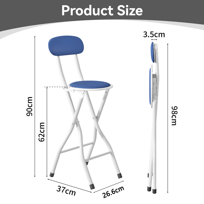Upholstered Counter Stool with Metal Frame, Blue/White