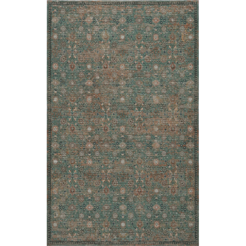 Tapis lavable à la machine Petunia, Green/Brown, Rectangle 9' x 12'