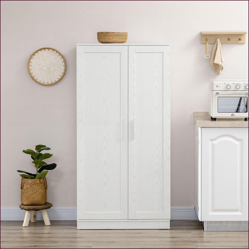 Armoire de cuisine blanc cassé H 63 po Cabinets avec 14 tablettes réglables à 14 niveaux, 2 portes | Moderne | Panneau de particules