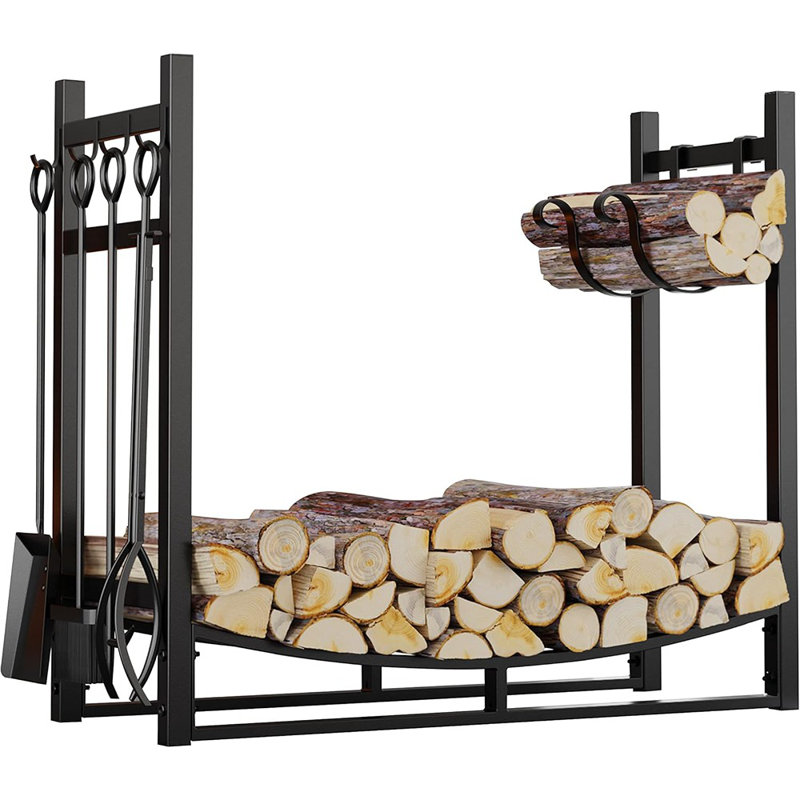 Support à bûches avec support à bois d'allumage et rangement pour bois de chauffage - Comprend 4 outils (19,8 po)