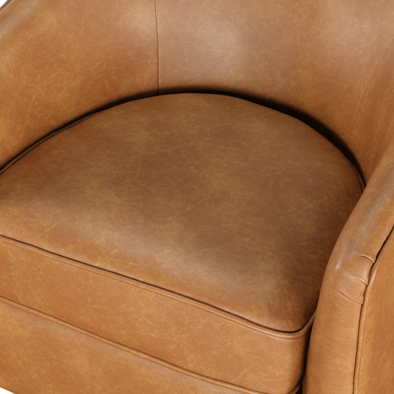 Chaise pivotante de style selle - base en bois, similicuir brun, sans inclinaison ni bascule 29,5 po Cuir et base profondément emballés