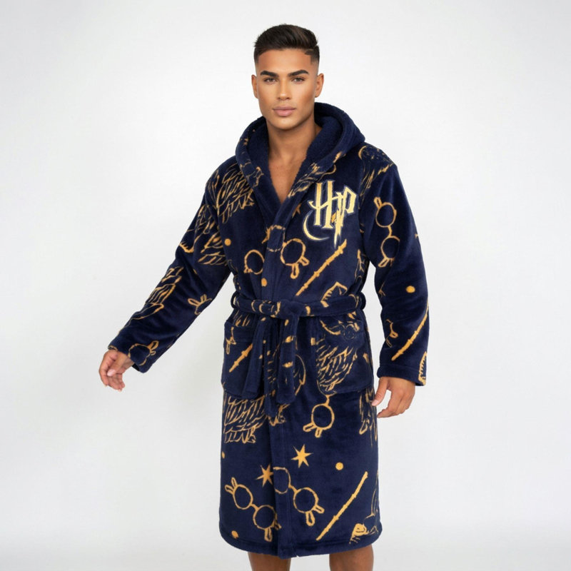 Polyester Fleece Mid-Calf Bathrobe with Pockets and Hood for Kids