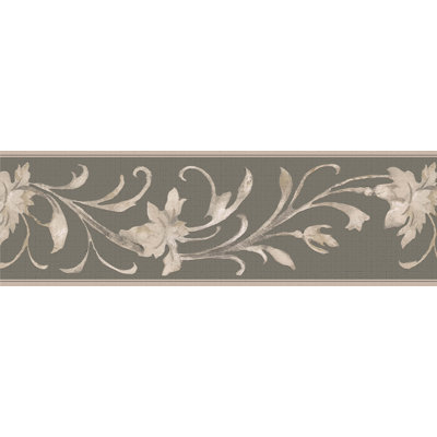 Green Off-White Damask Vines Peel And Stick 15' L X 7'' W Wallpaper Border
