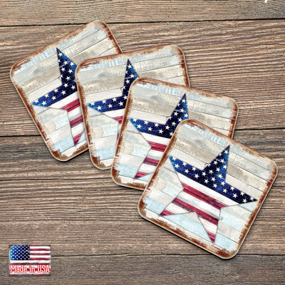 Wood Square 4 Piece Coaster Set