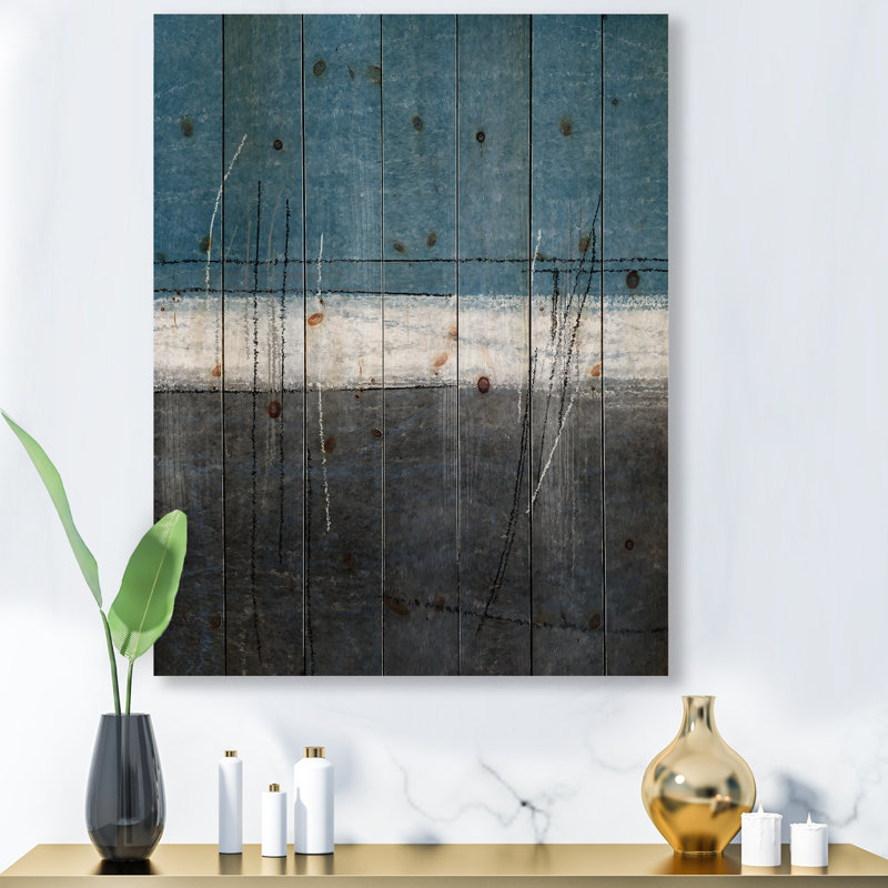Sarcelle rencontre l'art abstrait gris - impression moderne sur bois de pin naturel, H 40 po x l 30 po x P 0,78 po