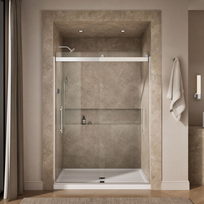 Levity Plus Less Sliding Shower Door, 81-5/8" H x 56-5/8 - 59-5/8" W, With 3/8" Thick Crystal Clear Glass, Silver
