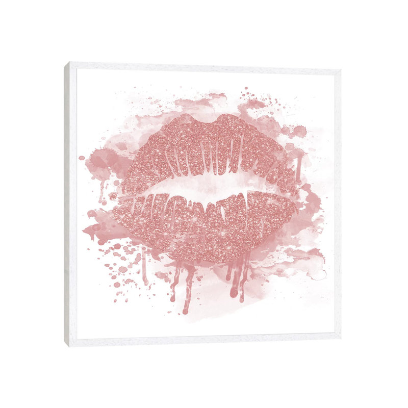 Rose Gold Lips 1 Piece Wall Art on Canvas, 66.04 cm H x 66.04 cm W, White Framed Canvas