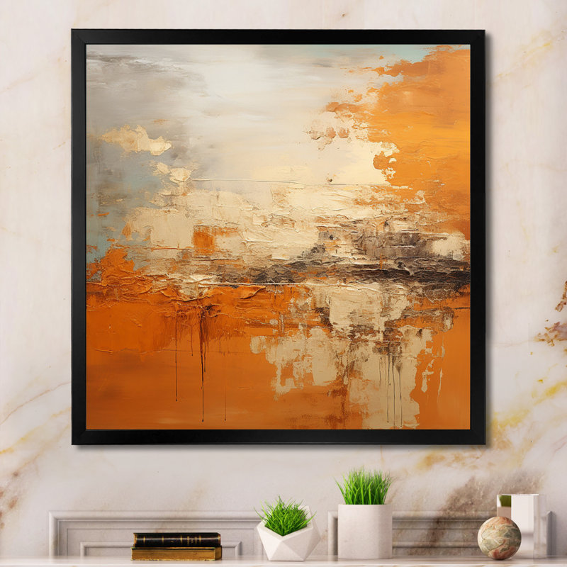 «Copper Glow», impression d'art abstrait paysage, Cadre simple noir, H 24 po x l 24 po x P 1 po