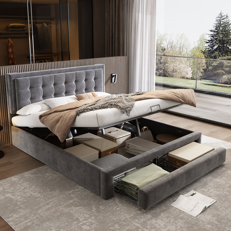 Upholstered Bed, Double (4'6), Grey