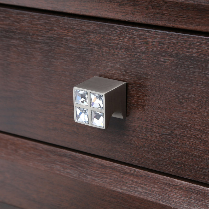 Swarovski Crystal Square Knob, Satin Nickel