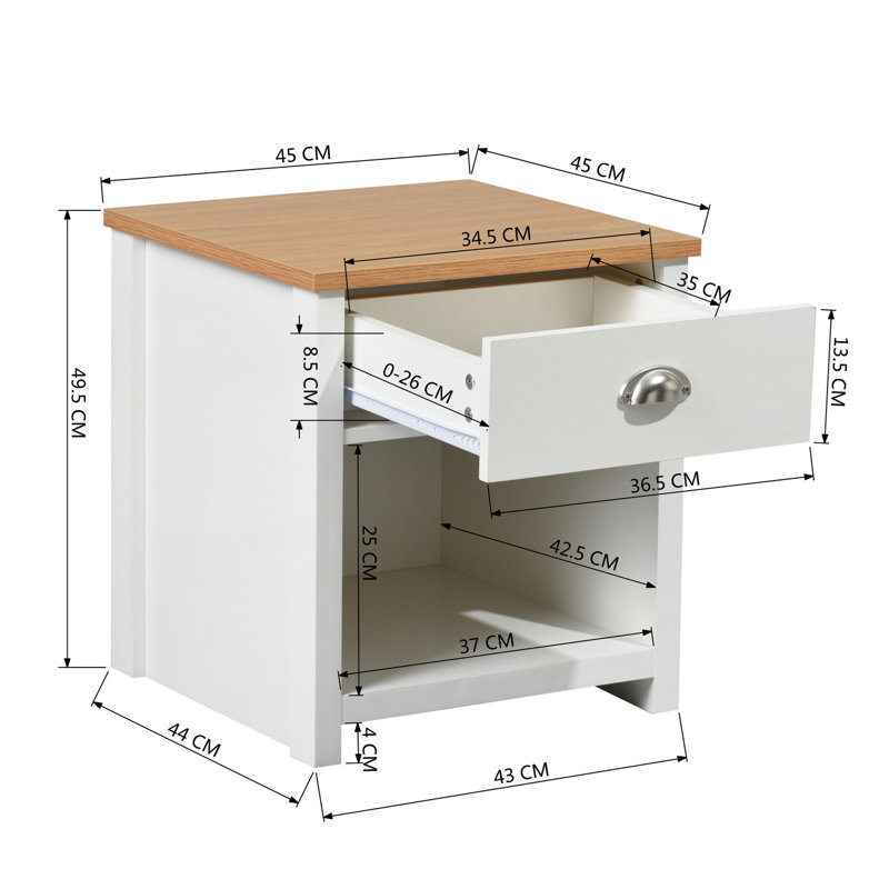 Richmond 45cm W Bedside Table, Oak/White