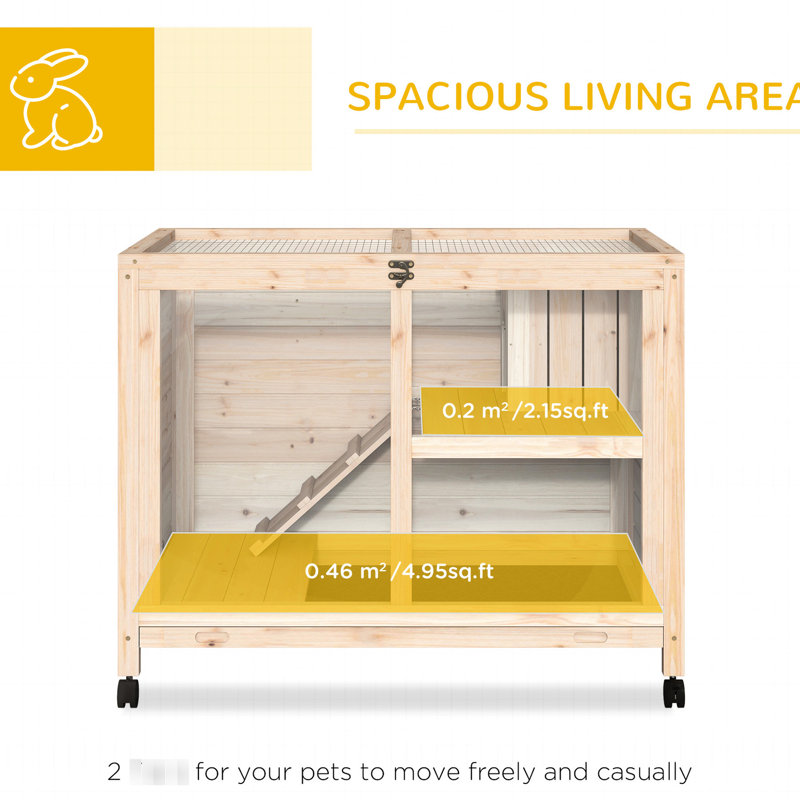 Chenil en bois imperméable avec roues mobiles - Compact, naturel, pour le confort des lapins