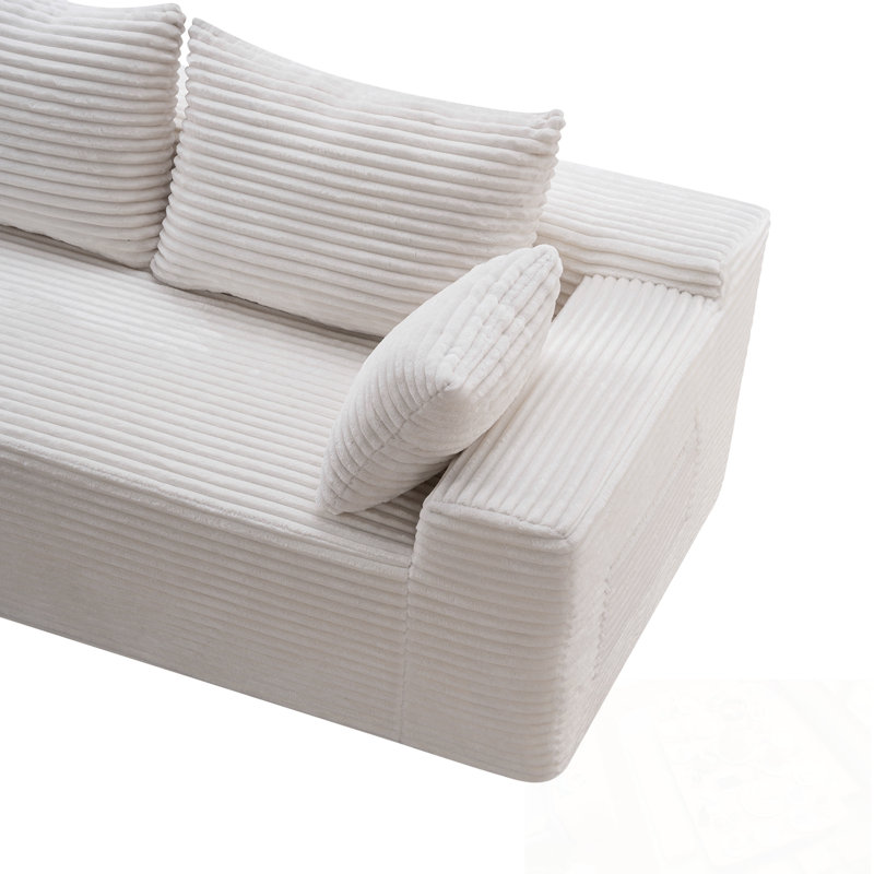 Cloud Modular Sectional Sofa Couch with L-Shape Chaise, White Corduroy