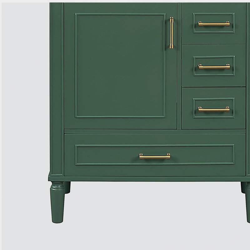 Ensemble de meuble-lavabo traditionnel 30 po, avec trois tiroirs, portes à fermeture douce, avec longues poignées en métal doré - pour les petites salles de bain