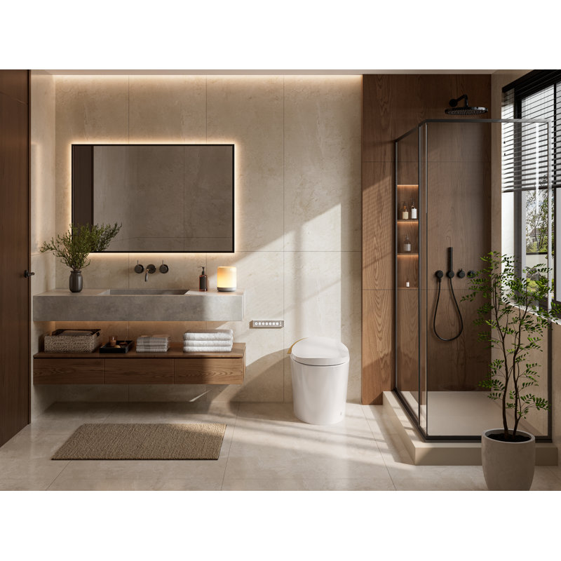 Toilette intelligente une pièce élégante DeerValley: couvercle à ouverture / fermeture automatique, buse autonettoyante UV, siège chauffant et chasse d'eau d'urgence occultante en blanc