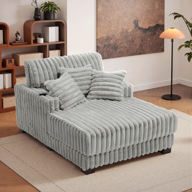 Upholstered Chaise Lounge, Light Grey 