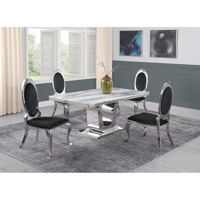 Ensemble de salle à manger Hardnett Dellbrook, Blanc/ grège, 5, Noir/argenté