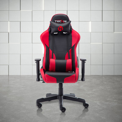 Creationstry Adjustable Reclining Ergonomic Swiveling PC & Racing Game Chair in Red/Black